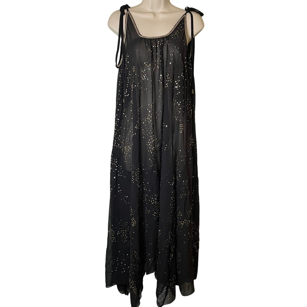 Free People A Little Shine Maxi Slip Dress XS Sheer Sequin Whimsigoth Celestial